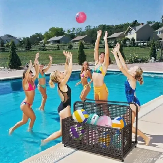 Waterproof Wicker Pool Float Storage Basket with Wheels - Large Outdoor Organizer for Pool Toys image {3}