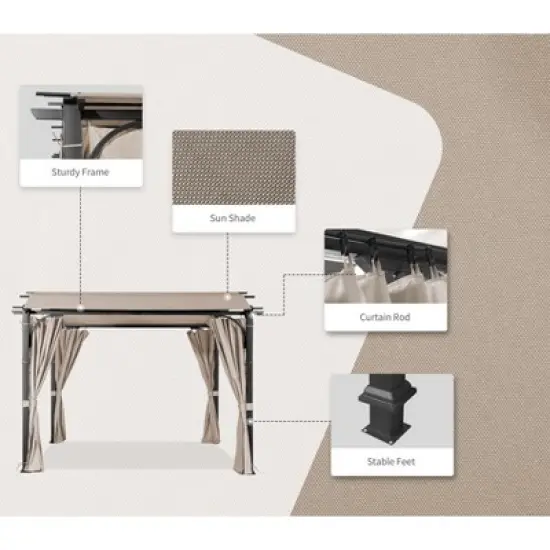 Bigget Steel 10x10ft Outdoor Pergola with Sidewalls-Arched Top, Beige image {3}