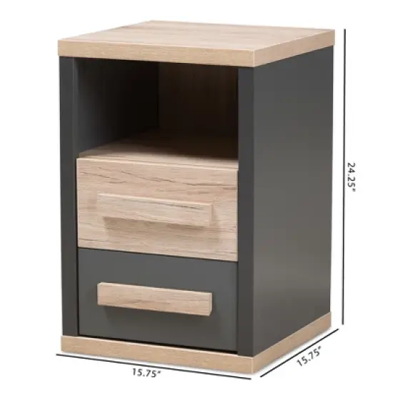 Pandora Modern and Contemporary Two-Tone 2 Drawer Nightstand Dark Gray - Baxton Studio image {9}