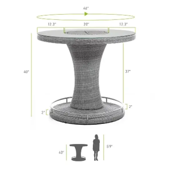 Greemotion 46" Cyprus Round Outdoor Bar Height Table with Glass Top & Ice Bucket Insert Gray: Aluminum Frame, UV-Resistant image {9}
