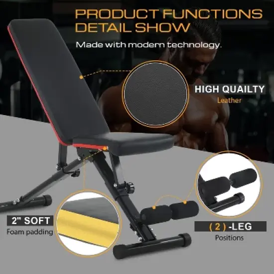 BestMassage Adjustable Weight Bench Exercise Workout Bench with Foldable Design for Home Gym, Black image {3}