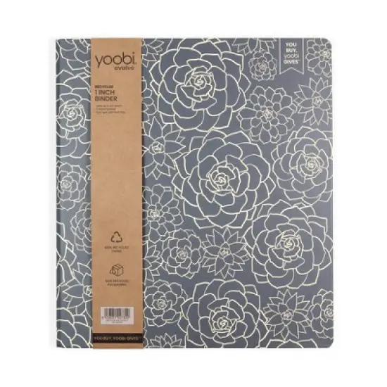 Yoobi Evolve 1" O-Ring Binder 220 Sheet Capacity Navy Succulents image {1}