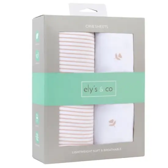 Ely's & Co. Baby Fitted Sheet  100% Combed Jersey Cotton Mauve Tulip + Stripes image {2}