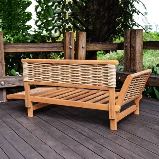 Cambridge Casual Auburn Teak & Wicker Outdoor Patio Daybed with Cushion Brown/Blue image {11}