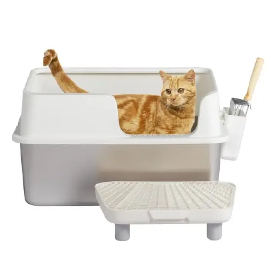 SEVOBAL Enclosed Stainless Steel Cat Extra Large Litter Box with Lid for Big Cats Metal Litter Pan Tray with High Wall Sides, Silver, 65"*45"*27" image {5}