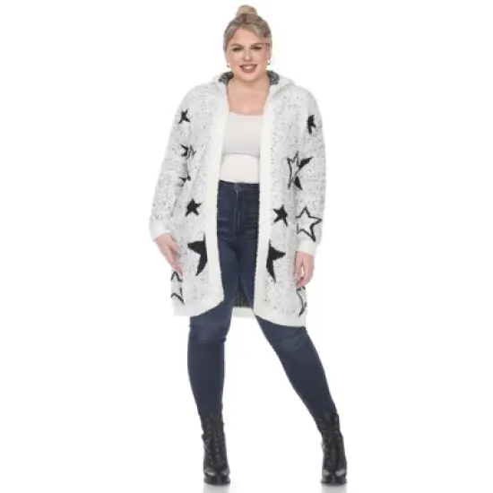 Plus Hooded Open Front High Pile Fleece Coat - White Mark image {7}