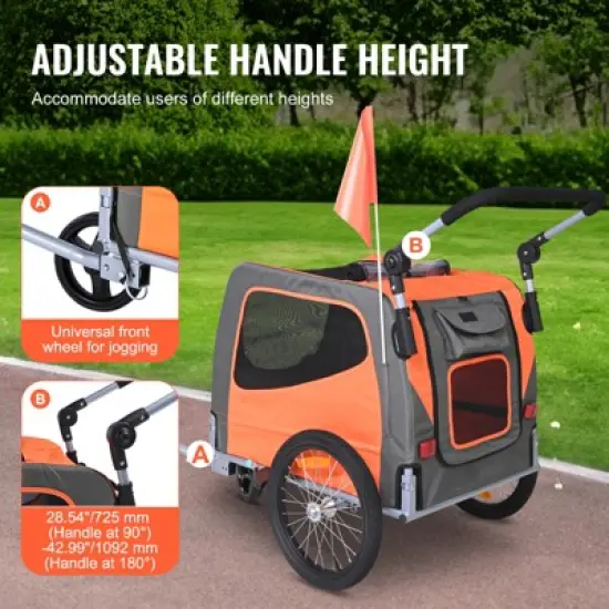VEVOR Dog Bike Trailer, Supports up to 66 lbs, 2-in-1 Pet Stroller Cart Bicycle Carrier, Easy Folding Cart Frame with Quick Release Wheels image {3}