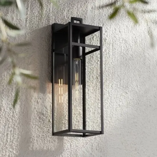 John Timberland San Lucas 18 3/4" High Modern Outdoor Wall Light Fixture Mount Porch House Exterior Weatherproof Sand Black Metal Clear Glass Shade image {1}