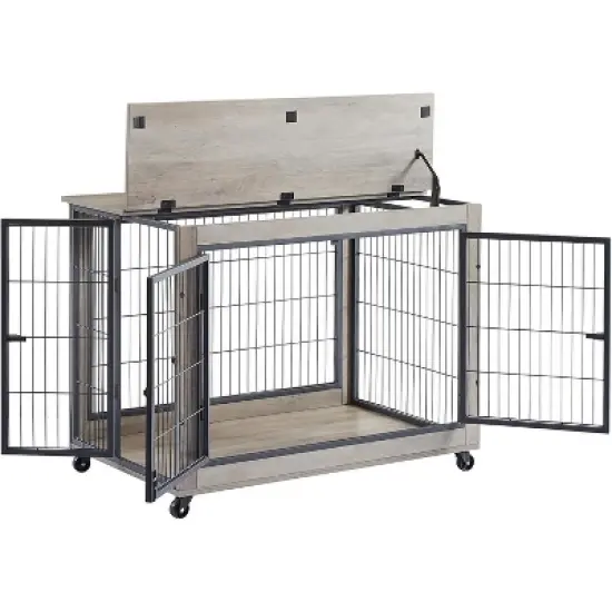 Acekool Wooden Dog Crate - Heavy Duty Furniture Style Kennel with Wheels & Double Doors image {2}