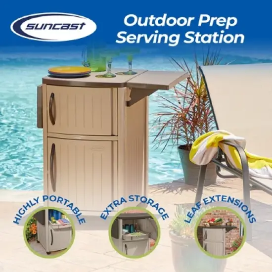 Suncast DCP2000 Portable Outdoor Patio Prep Serving Station Table and Cabinet image {1}