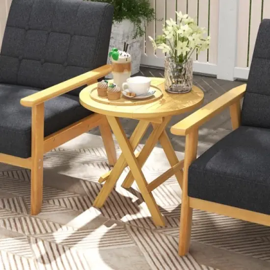 Tangkula Patio Folding Side Table w/ X-shaped Legs & Slatted Tabletop for Backyard image {3}