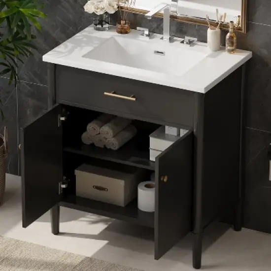 Christopher Knight Home Kachina Modern 31" Bathroom Vanity with Ceramic Sink, 2 Doors and Adjustable Shelf image {1}