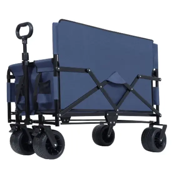 3-in-1 Convertible Folding Wagon Cart with Bench Seat & Storage - 500lbs Heavy-Duty Utility Wagon dark blue image {3}