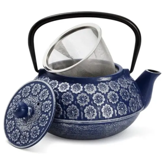 Juvale Japanese Cast Iron Teapot with Infuser for Loose Leaf and Tea Bags, Kettle Includes Handle and Lid (Blue, 34oz) image {8}