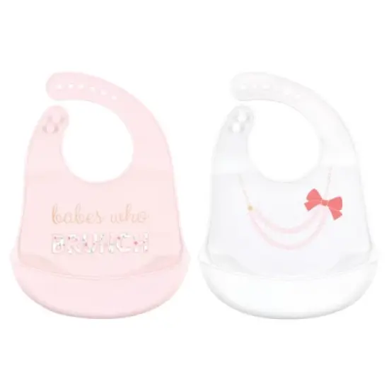 Little Treasure Baby Girl Silicone Bibs 2pk, Brunch, One Size image {1}