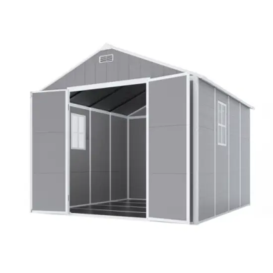 8*8ft resin storage shed, high quality pp material, strong structure, waterproof, rust and UV proof, large storage space, HD window lighting image {14}