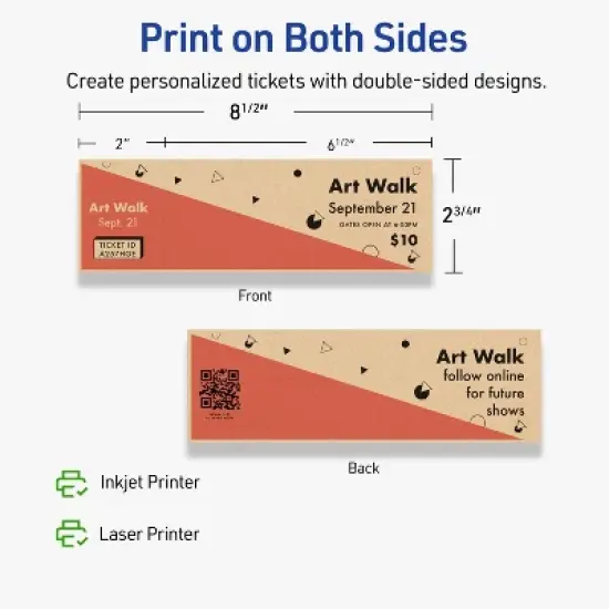 Avery Printable Rectangle Tickets, 2-3/4" x 8-1/2", Kraft Brown Cardstock, Laser/Inkjet, 40 Total image {5}