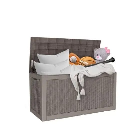 MAYEERTY 100 Gallon Large Capacity Outdoor Deck Box for Patio Furniture Cushions, Pillow with Wheels, Light Brown image {7}