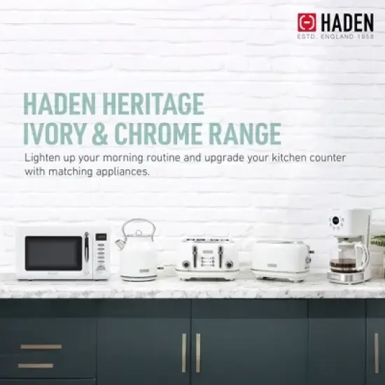 Haden Heritage 75012 1.7 Liter Stainless Steel Body Retro Electric Tea Kettle & Haden Heritage 75013 4 Slice Wide Slot Retro Toaster, Ivory White image {5}
