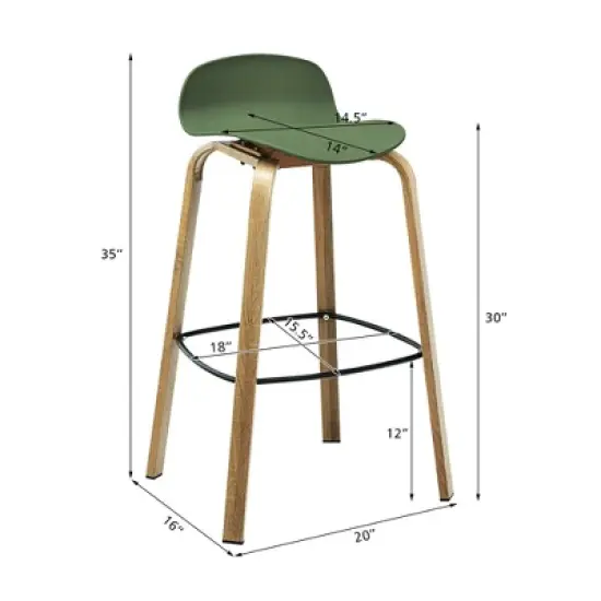 Costway Modern Set of 4 Barstools 30inch Pub Chairs w/Low Back & Metal Legs Green image {3}