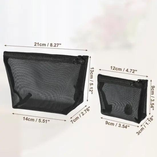 Unique Bargains Nylon Mesh Clear Makeup Bags Black 4 Pcs image {2}