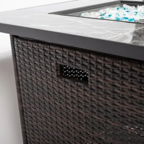 Christopher Knight Home Meredith Modern 40,000 BTU Outdoor Square Propane Steel Fire Pit Table with Lid, Glass Rocks and Rain Cover image {6}