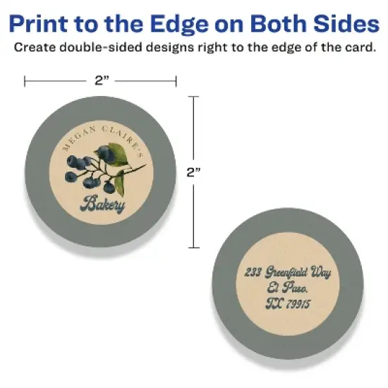 Avery Printable Round Business Cards with Sure Feed Technology, 2" Diameter, Kraft Brown Cardstock, Print-to-the-Edge, Laser/Inkjet Cards, 120 Total image {5}