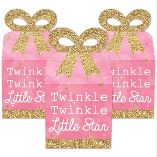 Big Dot of Happiness Pink Twinkle Twinkle Little Star - Square Favor Gift Boxes - Baby Shower or Birthday Party Bow Boxes - Set of 12 image {1}