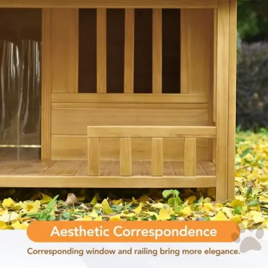 Wooden Dog House, Dog Crate For large dog breeds, Cabin Style Raised Dog Shelter with Asphalt Roof image {3}