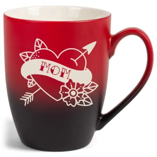 100 North Floral Heart 10 Ounce Red and Black Two Toned Ombre, Comfortably Fits Your Hands, Ceramic Tea Coffee Cup Mug, Mom image {1}