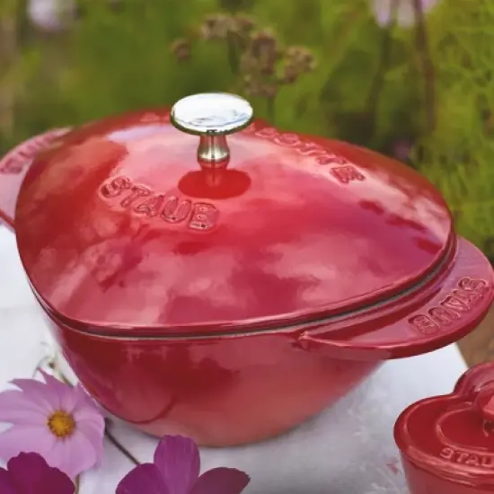 Staub Cast Iron 1.75-qt Heart Cocotte - Cherry image {2}