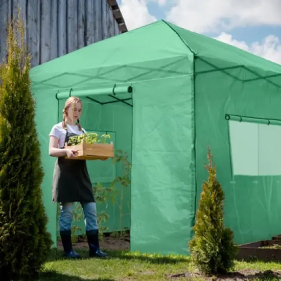 EAGLE PEAK 10'x10' Portable Walk-in Greenhouse with Zippered Doors and Windows, PE Cover image {6}