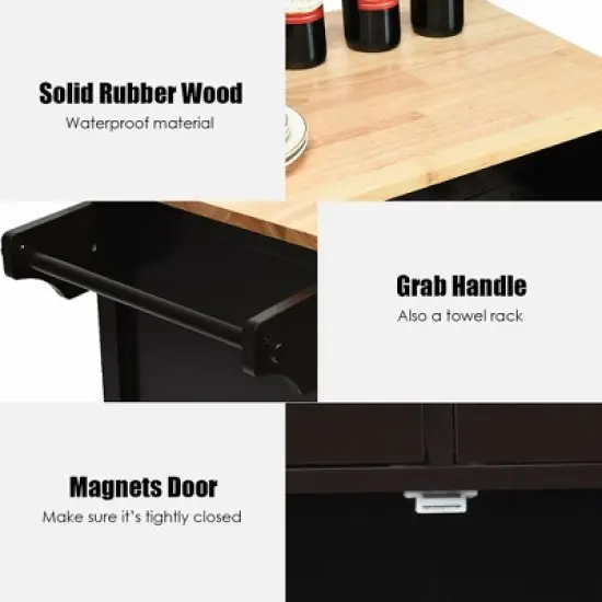 Costway Modern Rolling Kitchen Cart Island Wood Top Storage Trolley Cabinet Utility Brown image {9}
