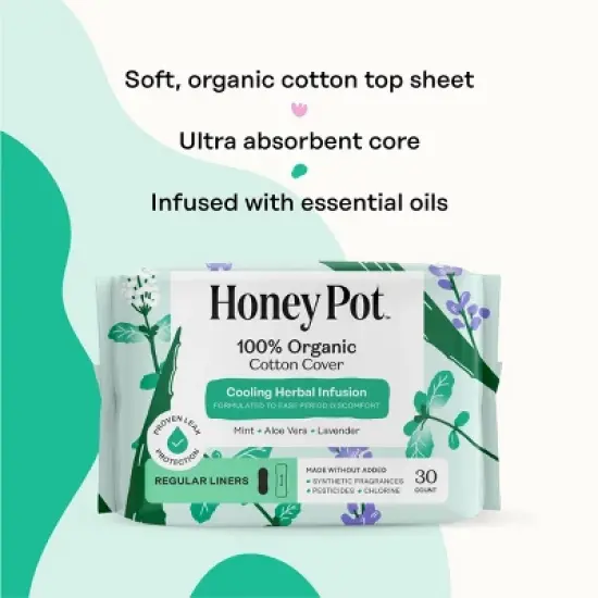 The Honey Pot Company 100% Organic Cotton Cover Cooling Herbal Infusion Regular Liners - 30ct image {3}