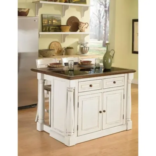 Monarch  Kitchen Island and Two Stools Antique White - Home Styles image {4}
