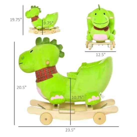 2-in-1 Plush Ride-On Toys Stroller Rocking Dinosaur with Wheels and Nursery Song-3irtyhousy image {3}