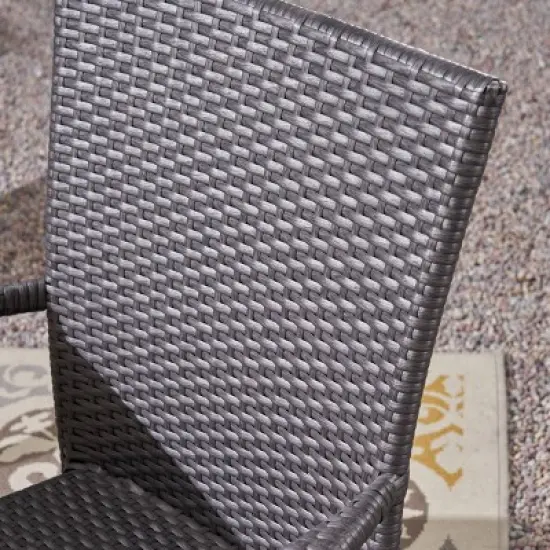 Nestor 6pc Wood and Wicker Chair and Bench Dining Set: Weather-Resistant, Galvanized Steel - Christopher Knight Home image {2}