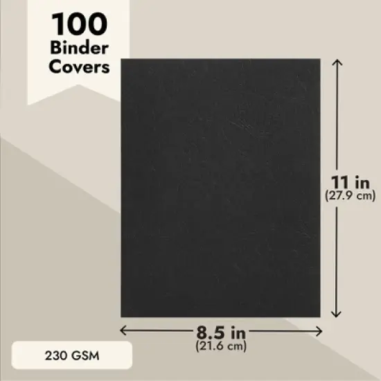Juvale 100-Pack Black 13 Mil Presentation Binding Covers and Backs, 230g Letter Size Leather Grain Paper for Business Reports, Proposals, 8.5 x 11" image {3}