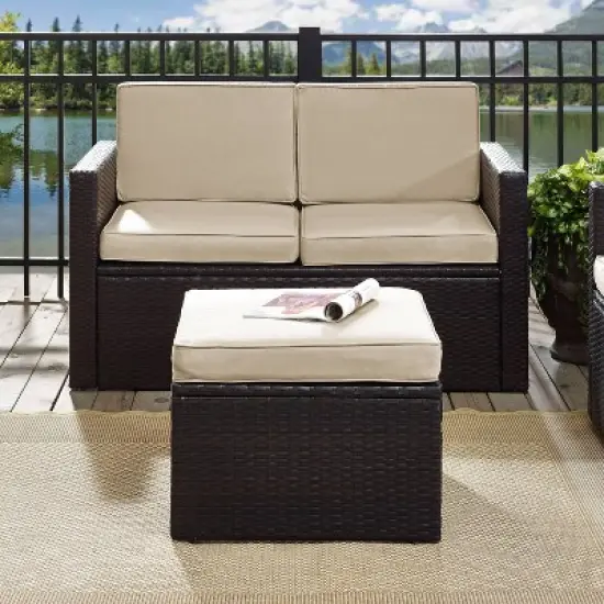 Palm Harbor Outdoor Wicker Ottoman - Sand - Crosley image {2}