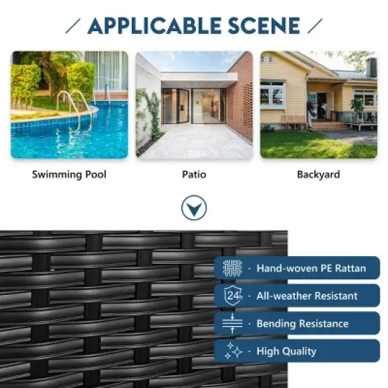 Double Patio Outdoor Chaise Lounge,Black Wicker Patio Outdoor Sunbed With Adjustable Canopy,PE Rattan Lounge Daybed With Cushion -Maison Boucle image {3}