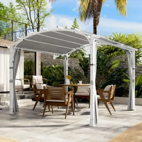 EAGLE PEAK 11'x11' Outdoor Textilene Top Pergola with Sidewalls, Gray image {5}