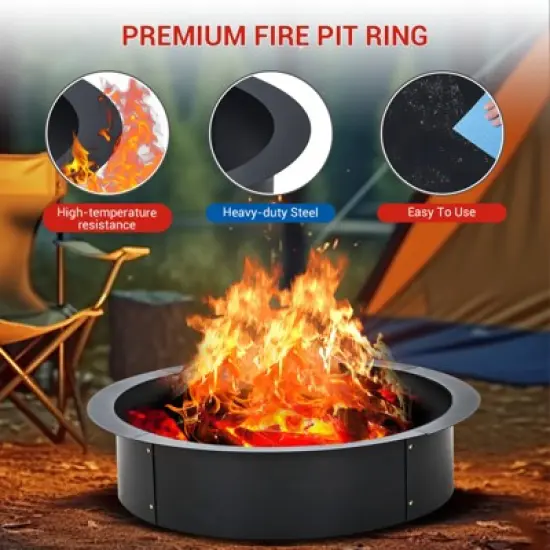 30 Inch Outdoor Fire Pit Ring, 2.5mm Heavy Duty Steel Round Fire Pit Insert, 36 In-Outer Wood Burning Fire Pit Kit, 10 Inch Height Campfire Ring image {9}