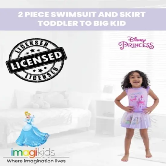 Disney Princess Moana Jasmine Cinderella Girls Tankini Top Modest Swimsuit Skirt and Bikini Bottom 3 Piece Toddler to Big Kid image {1}