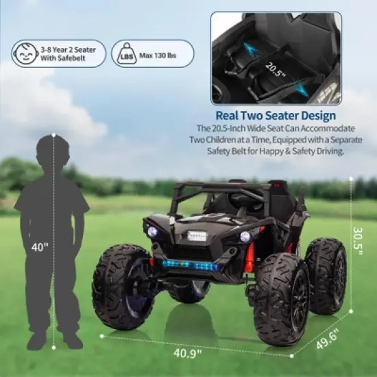 24V 2 Seater UTV Ride On Toys for Kids 3-8, Remote Control Car with 17" Large Tires image {3}