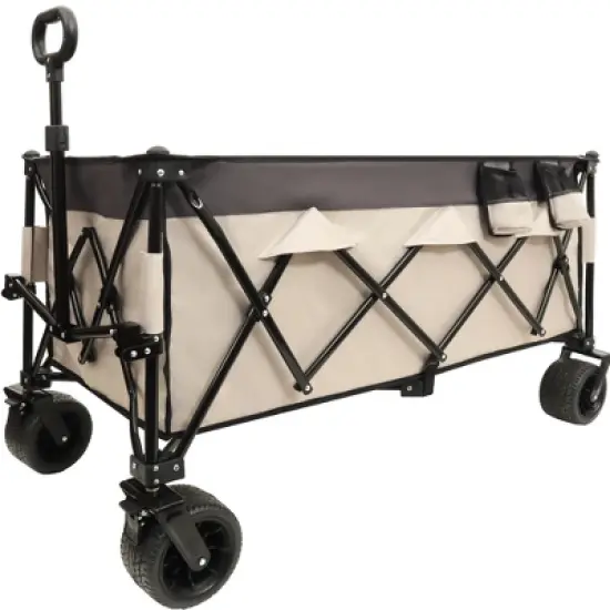NAYSAYE Wagon Heavy Duty Foldable Utility Wagon with 480lbs Capacity and All Terrain Wheels, Gray and Khaki, 50.39"*25.98"*44.88" image {5}