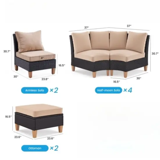 DSVIMOY 8-Piece Patio Sofa Set with Ergonomic Backrest, Outdoor Furniture with Two Single Sofa, Beige, 30"*23.8"*30.7" image {1}