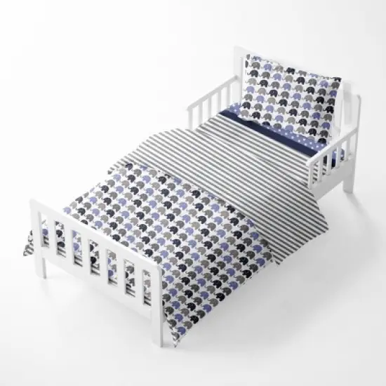 Bacati - Elephants Blue/Navy/Gray 4 pc Toddler Bedding Set image {2}