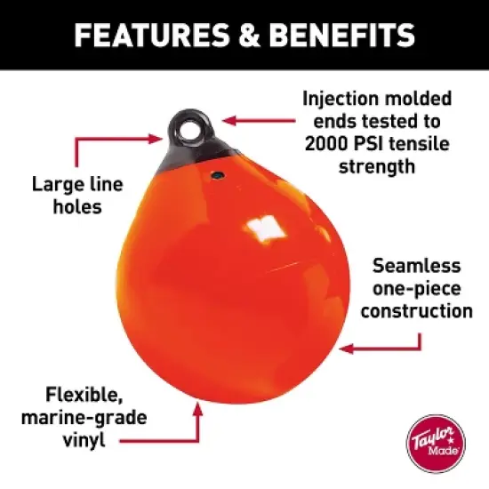 Taylor Made 9" Tuff End Inflatable Vinyl Buoy - Orange - Model 61140 image {2}