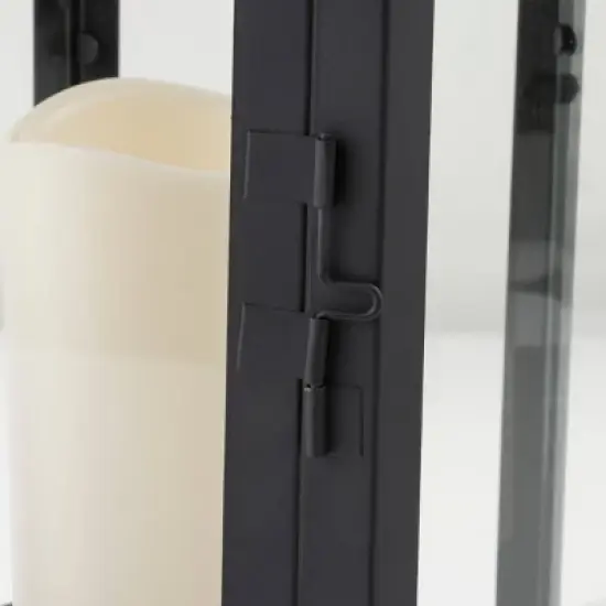 14" Hexagonal Candlelit Iron Lantern with LED Lights Black/White - Alpine Corporation image {6}