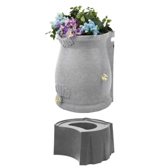 Good Ideas Rain Wizard Plastic Resin Urn, 50 Gallon Rain Barrel, Light Granite and Good Ideas Rain Wizard Rain Barrel Stand, Adds Room for Buckets image {6}